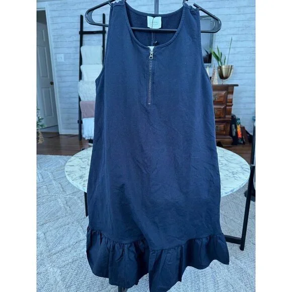 NWT Sundays Skater Sleveeless Round Neck Zip Front Navy Blue Dress Womens Size L - Picture 2 of 8